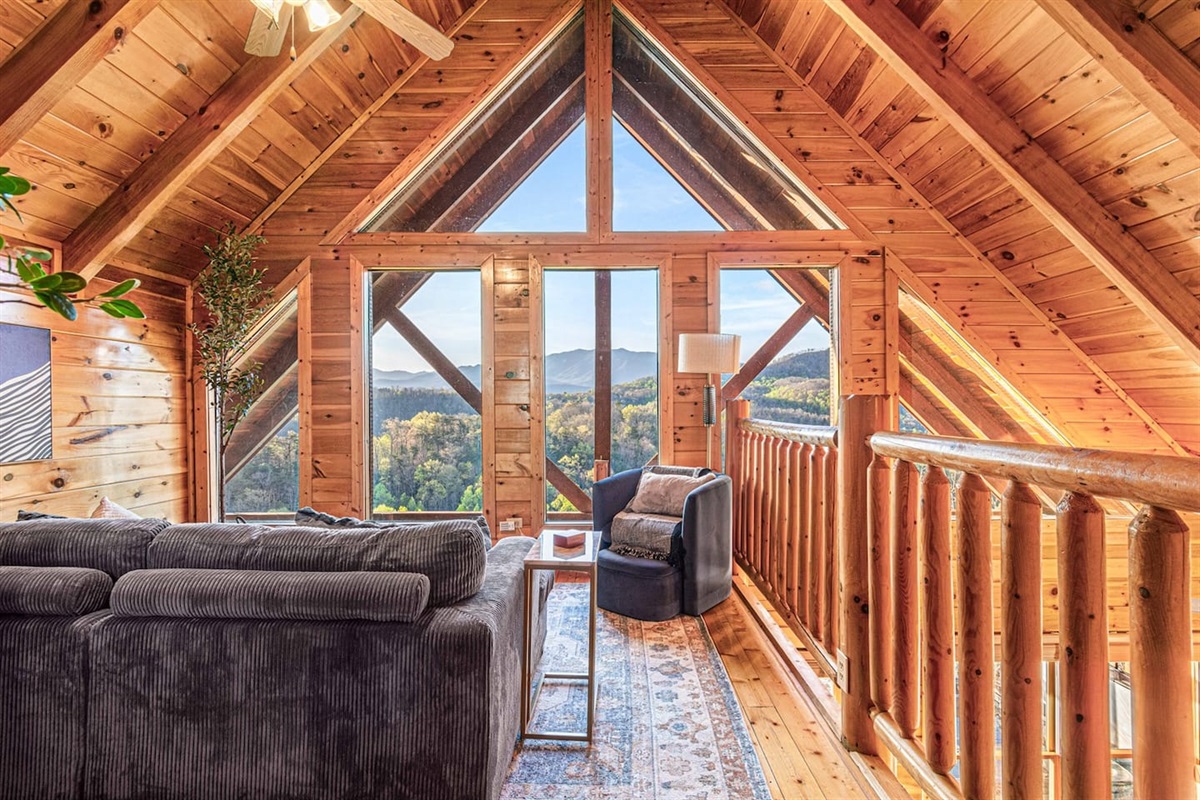 Relax in the loft and admire the Smokies!
