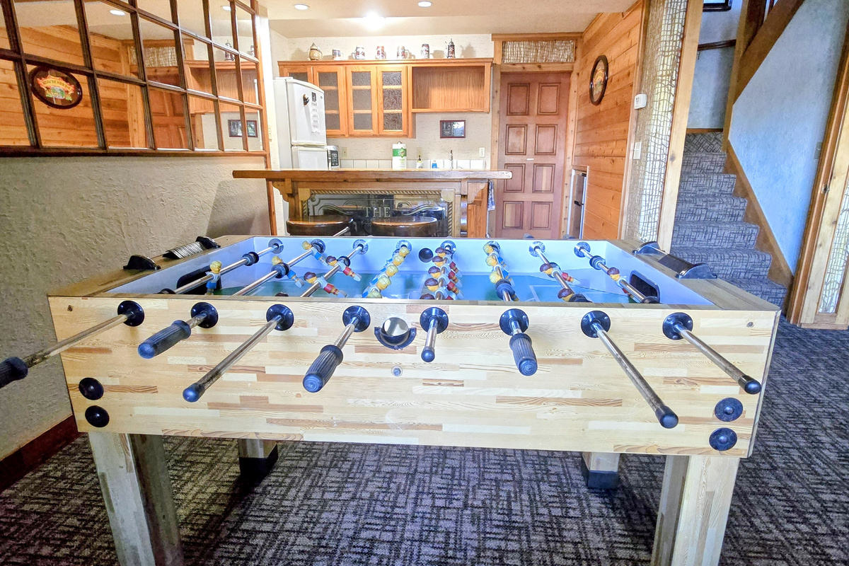 View of the mini bar and foosball table