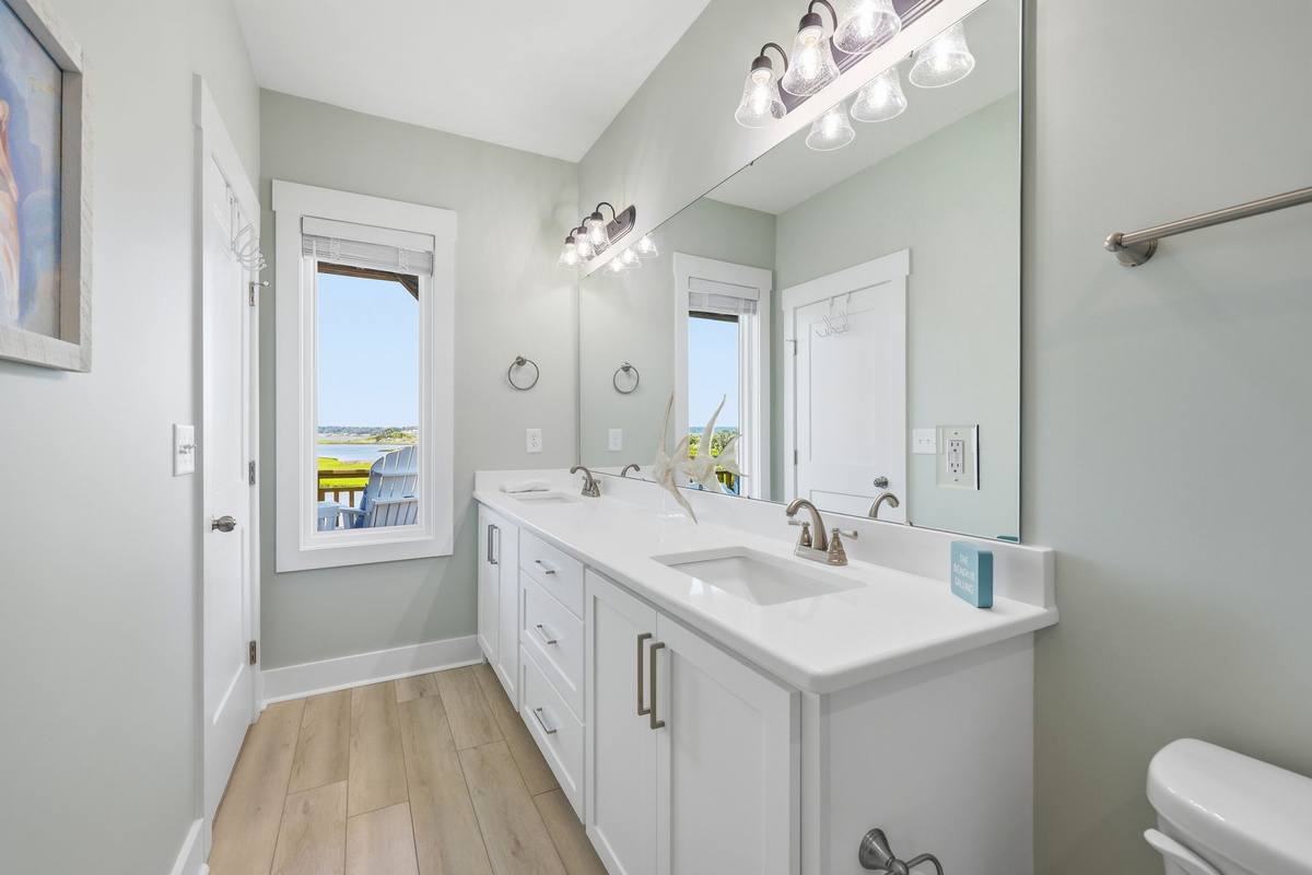 Plenty of counter space makes getting ready effortless for couples or families