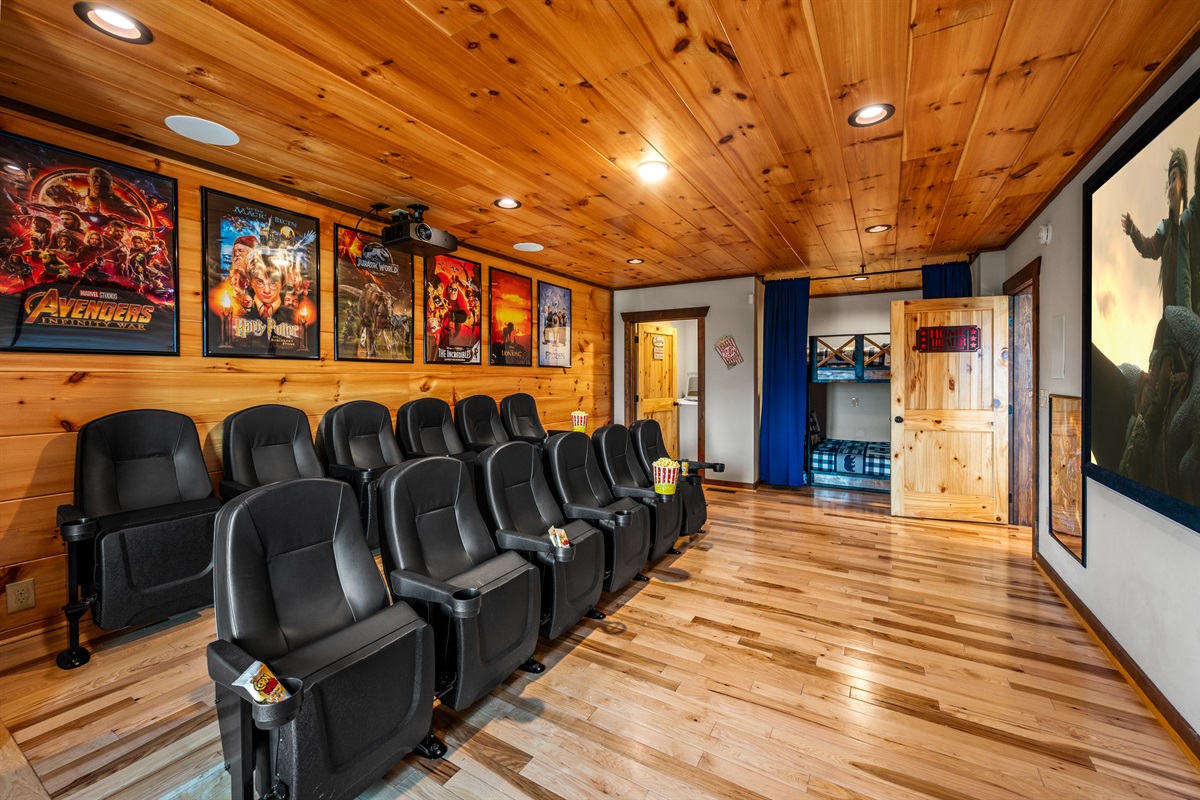 Private movie theater with queen bunks