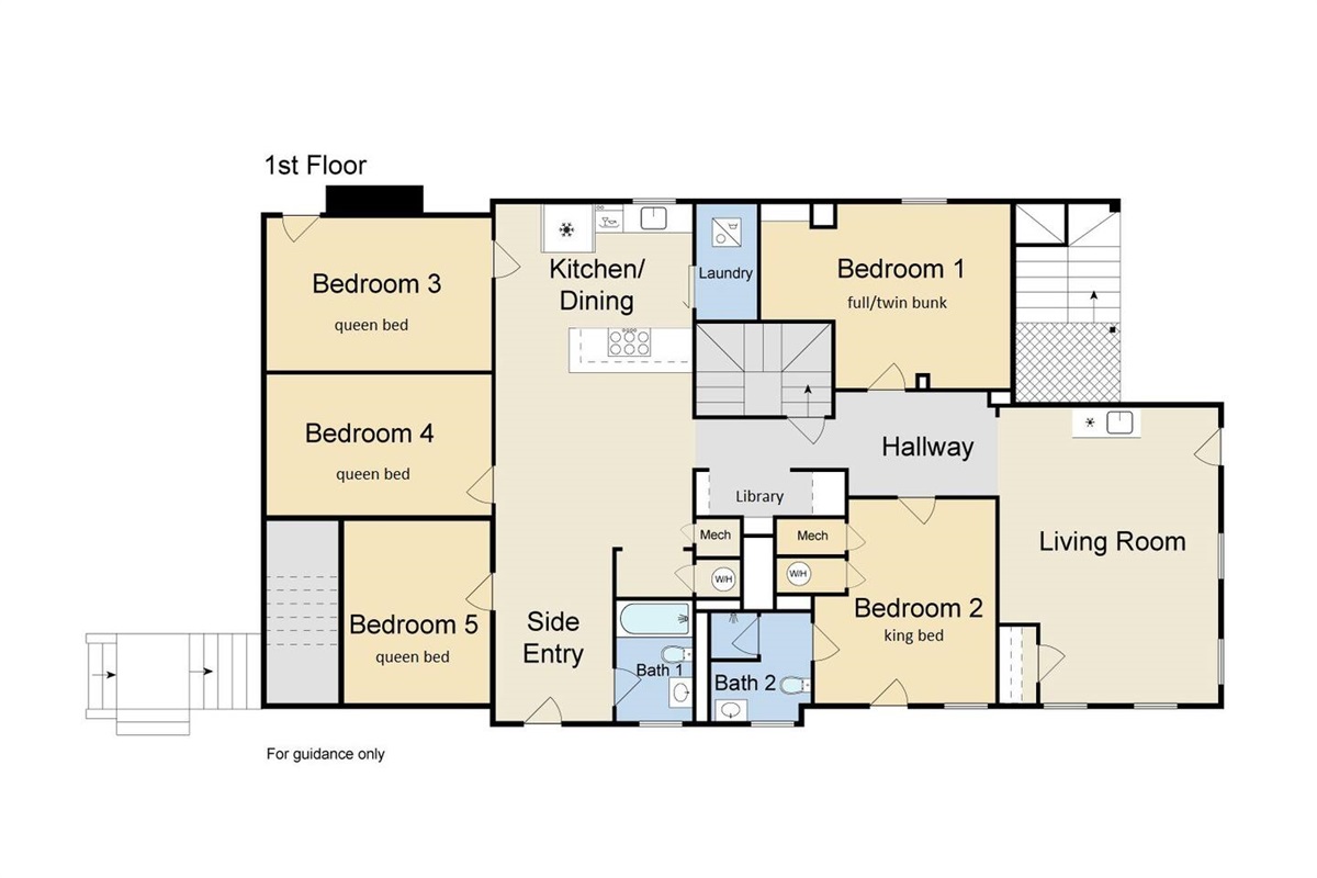 Floor plan including bed locations.