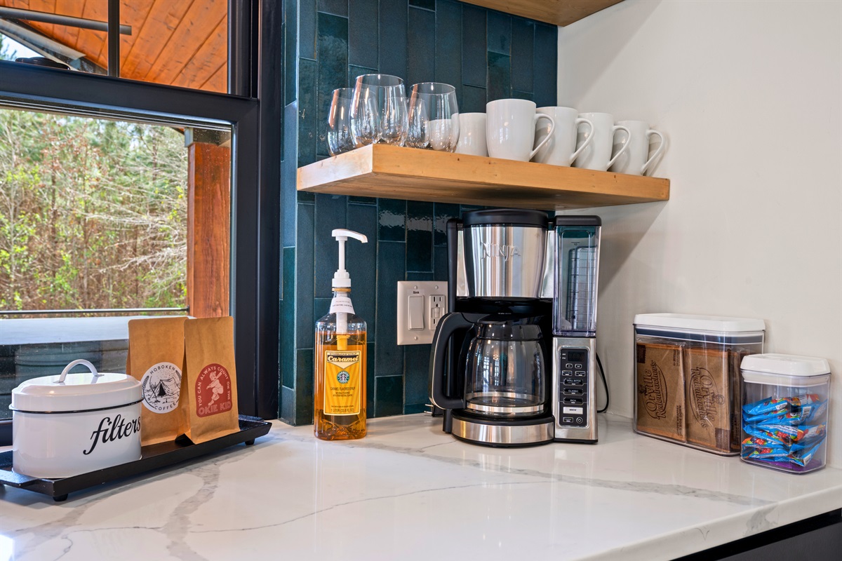 A cozy coffee station is set up and ready for slow mornings, giving you everything you need to start the day with a fresh cup and a relaxed pace.