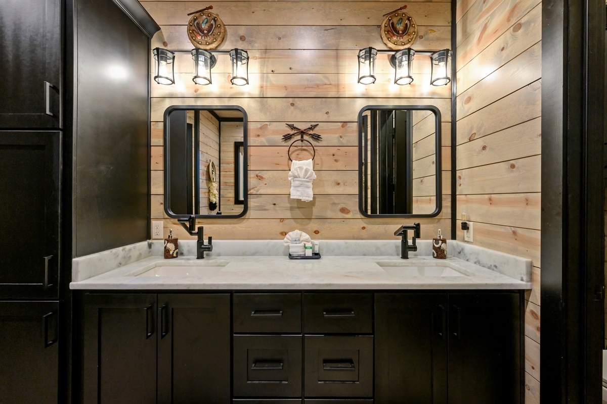 Double vanity with counter space to get ready.