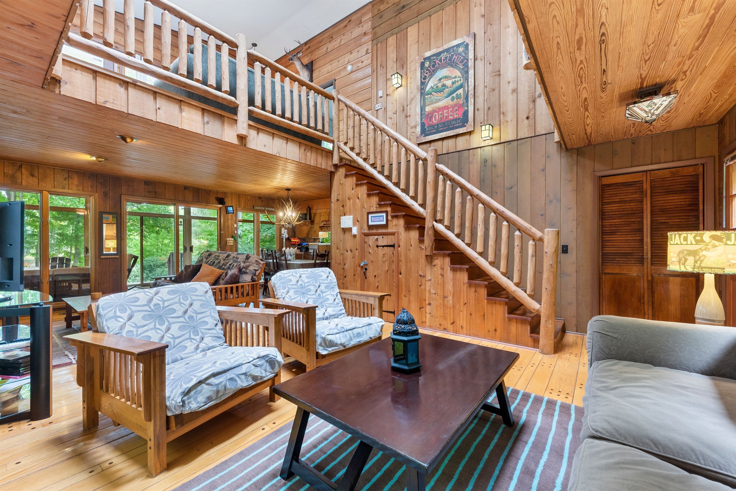 Hand crafted log bannister and railings from Aspen, CO