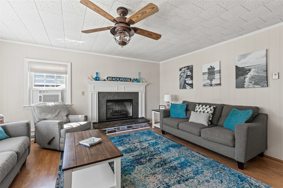 Warm and comfy living room upon entry