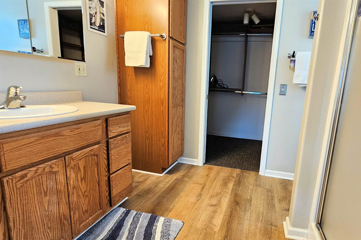 ensuite bath with walk in shower and walk in closet