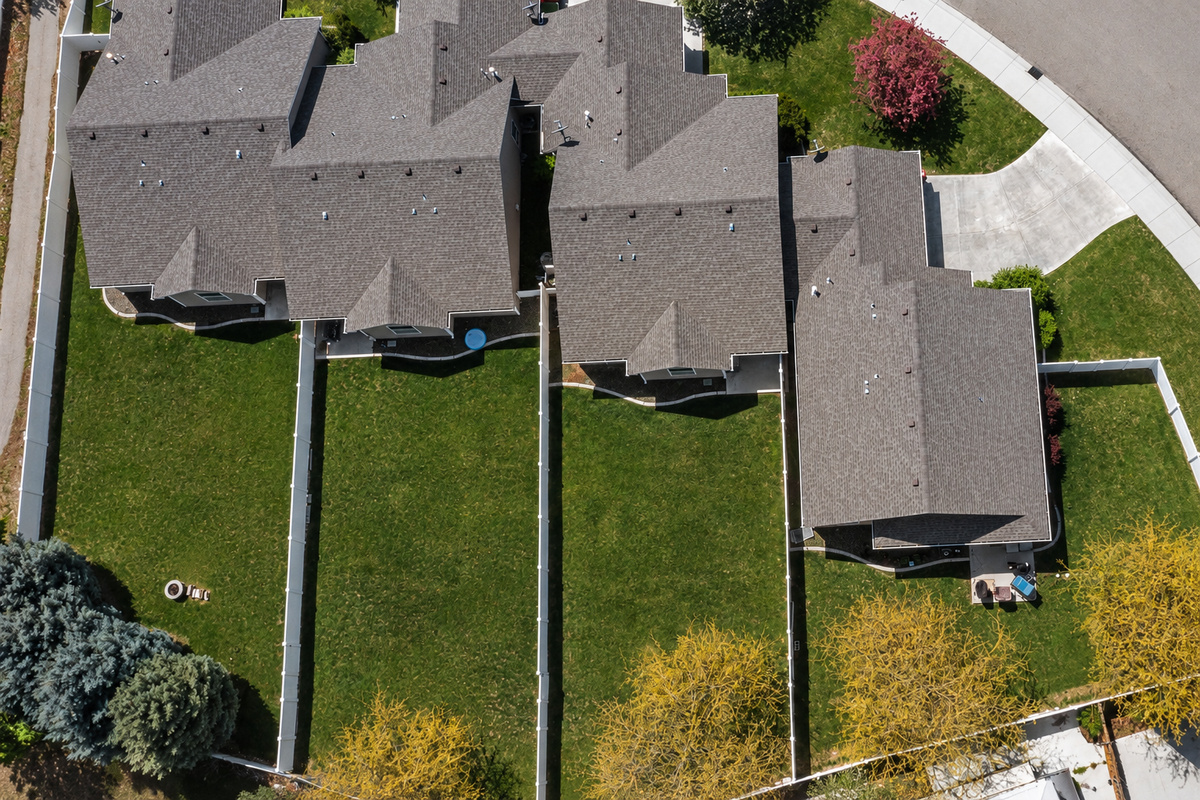 Bird's eye view of all four townhomes.