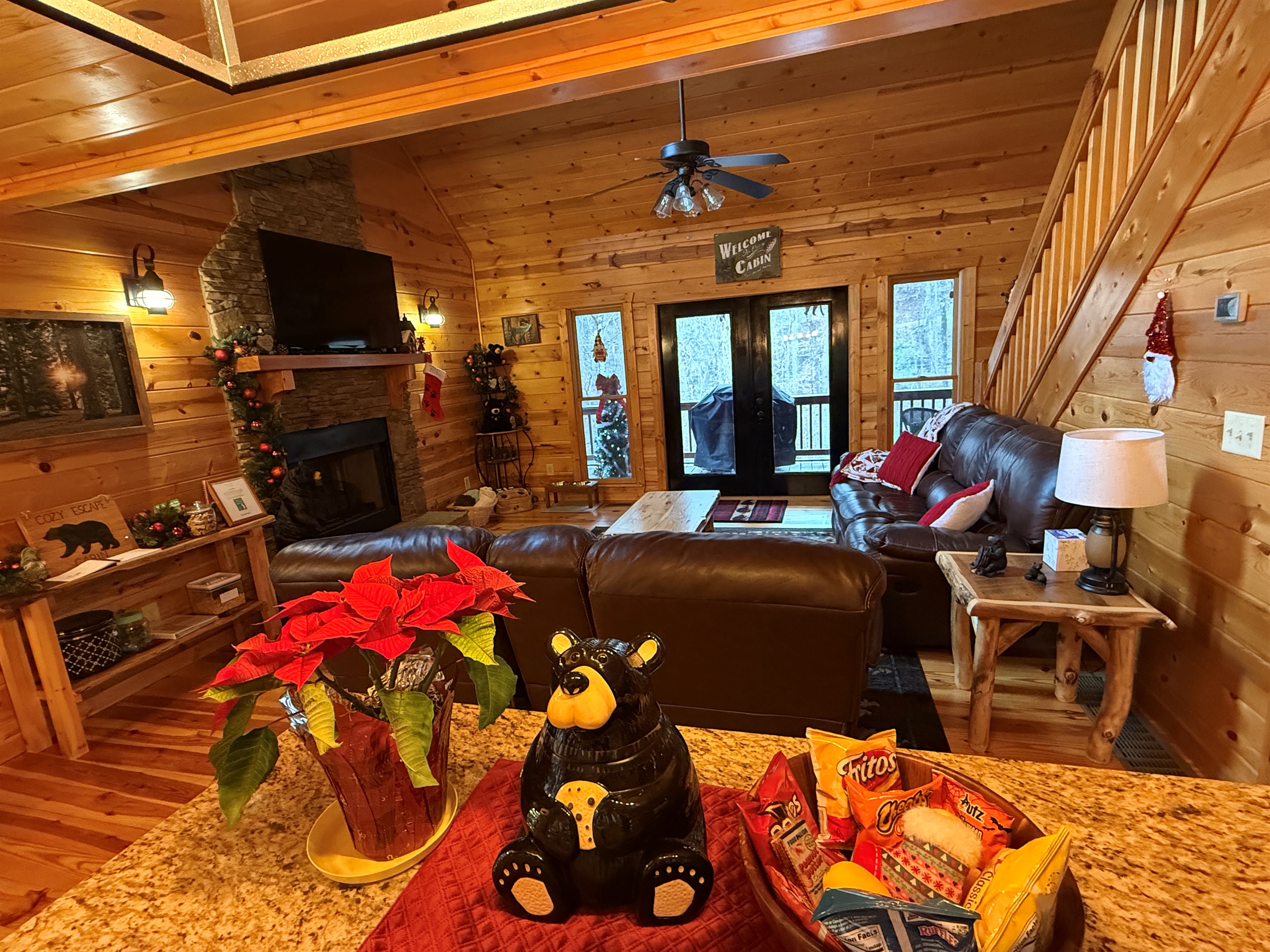 Most wonderful time in the year! Cabin is decorated for Christmas.
