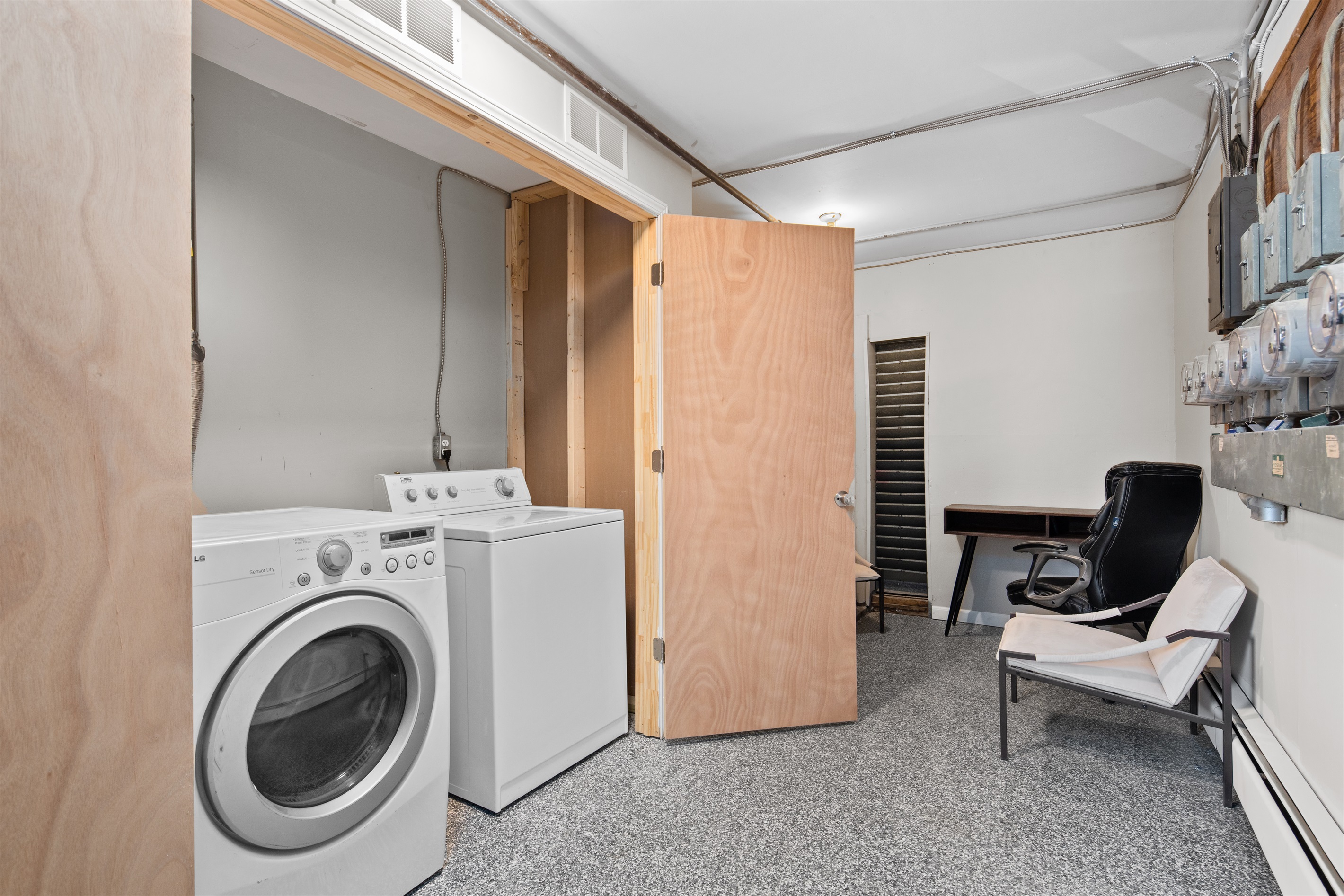 Enjoy the convenience of a private laundry room available for a small fee, complete with washer, dryer, and folding space.