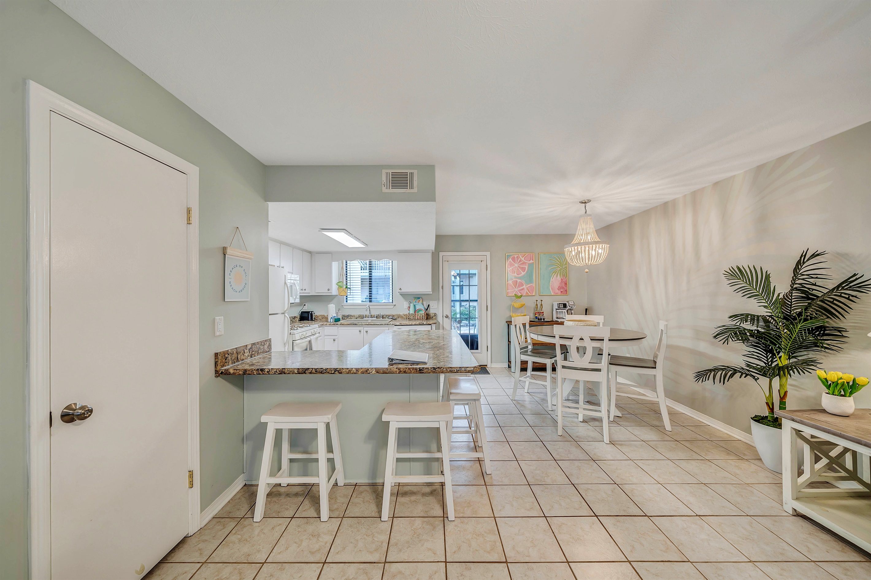 Living space open to kitchen/dining area