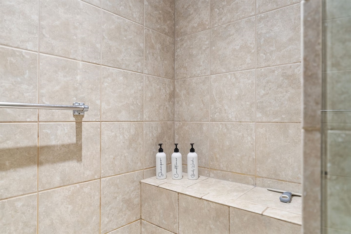 Complimentary shampoo, conditioner and body wash are provided.
