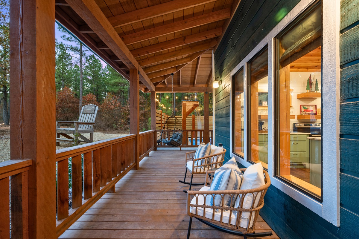 Relax and unwind on the porch with these cozy chairs. Perfect for lazy afternoons.
