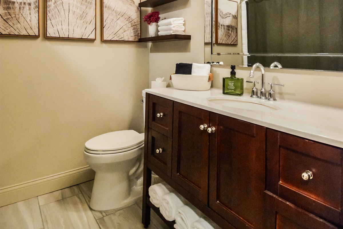 Fresh, Clean & Inviting → Modern fixtures, soft towels & all essentials provided for your stay.