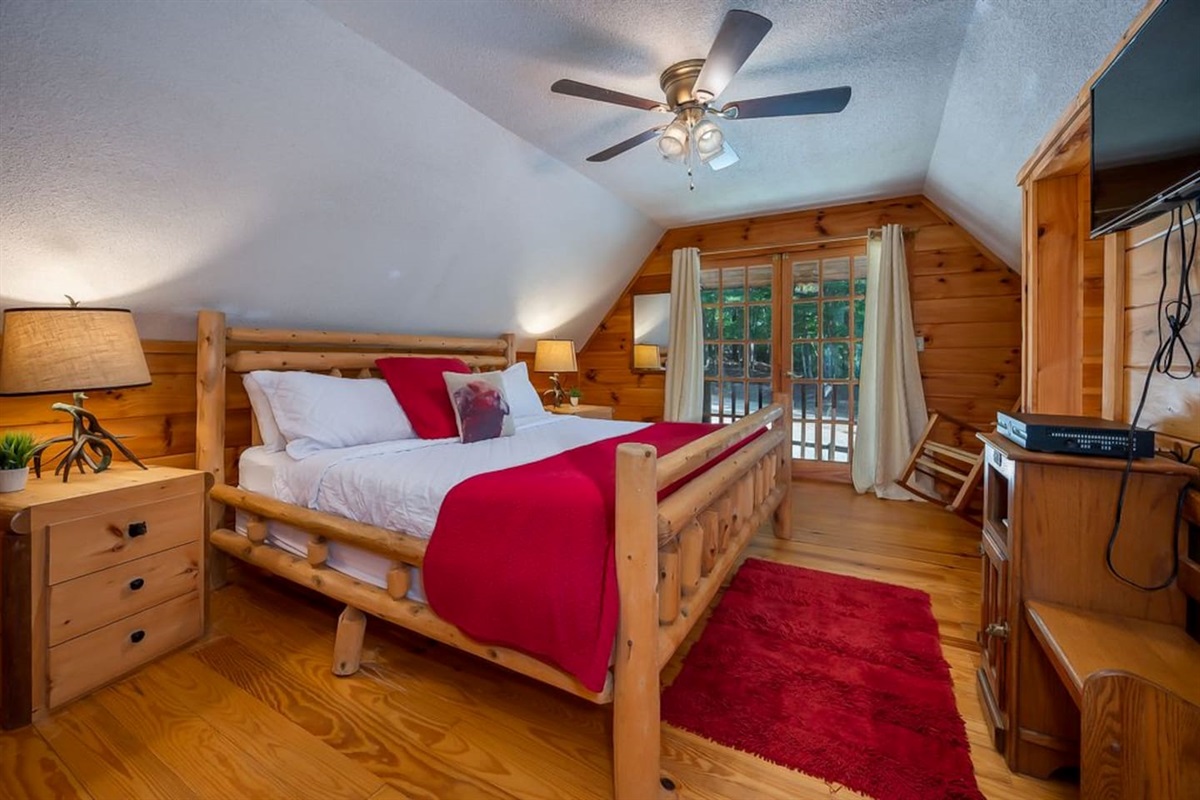 Upstairs King Master bedroom with French Doors to small deck