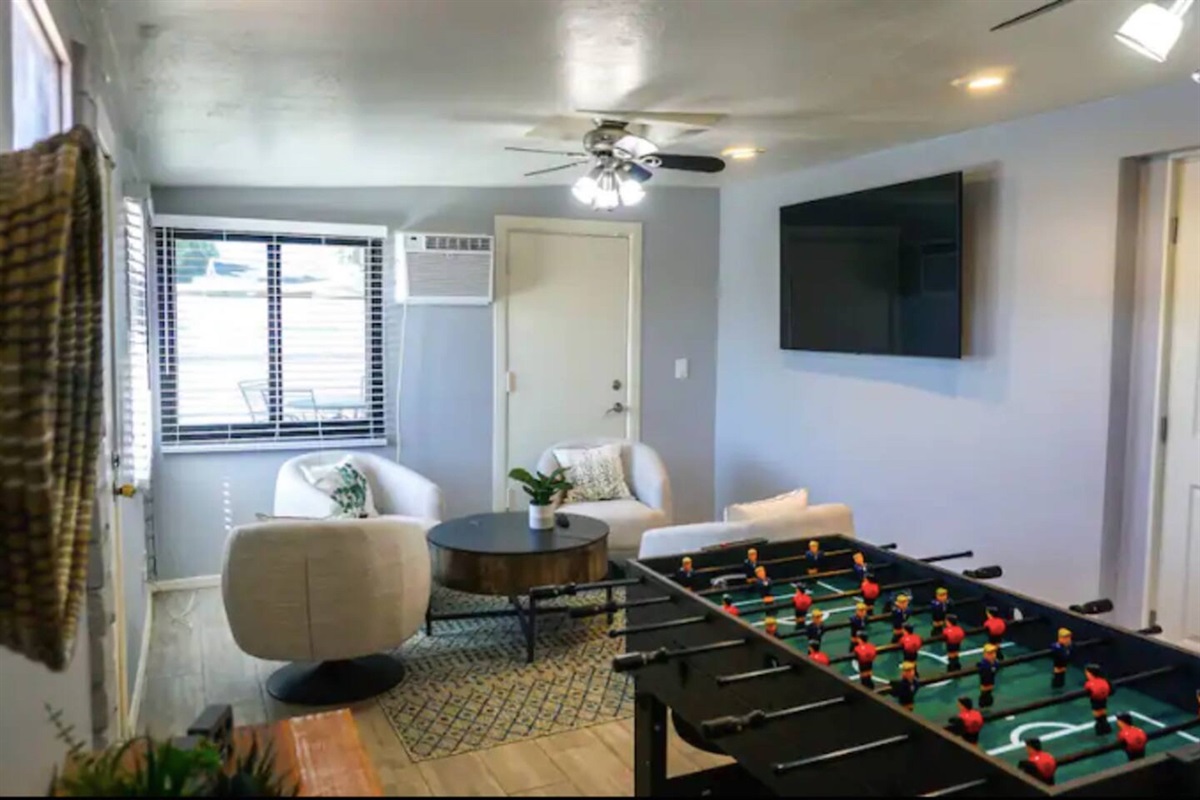 Game room with foosball & smart TV