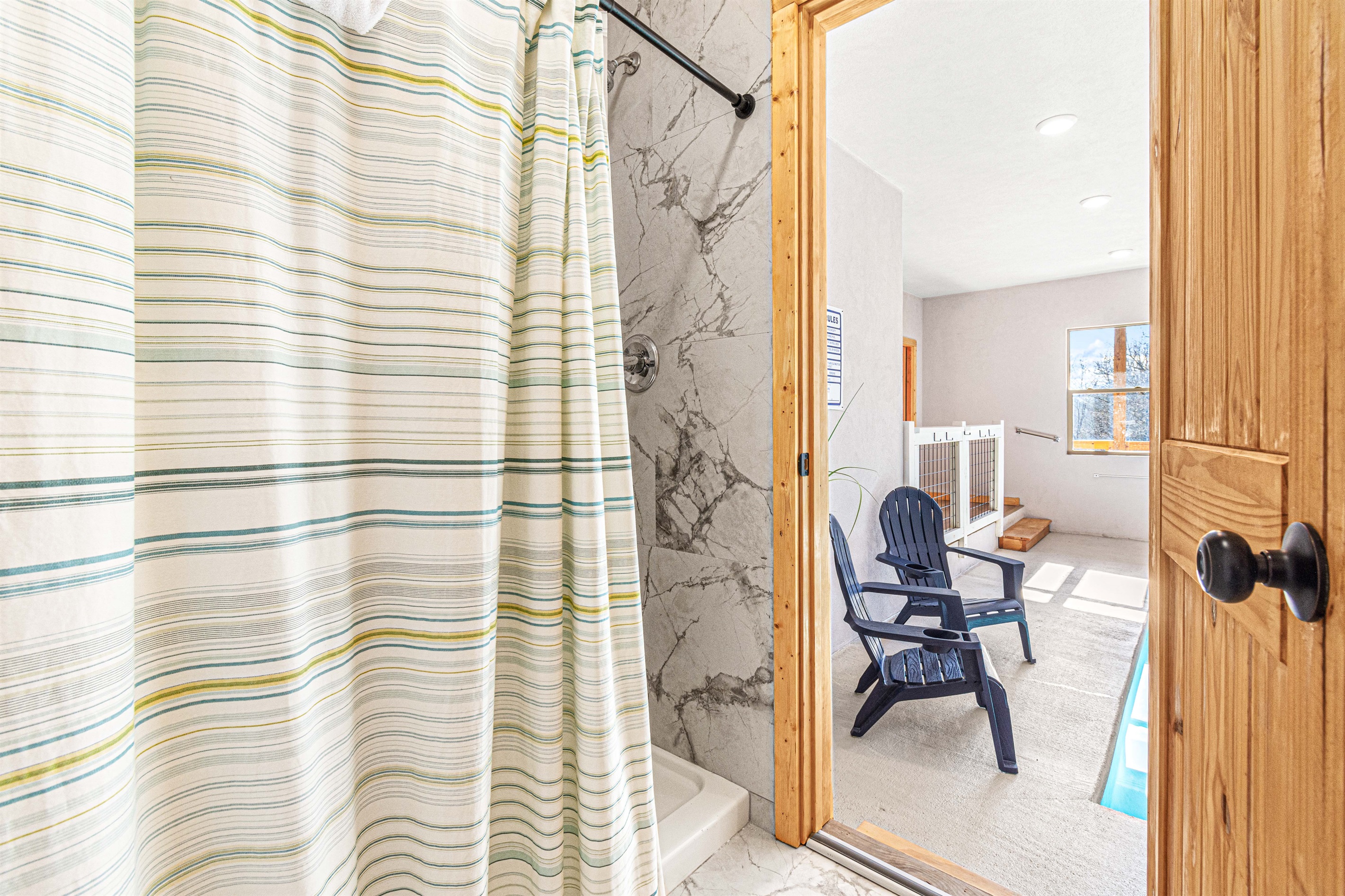 A spacious shower makes cleaning up after a swim easy peasy