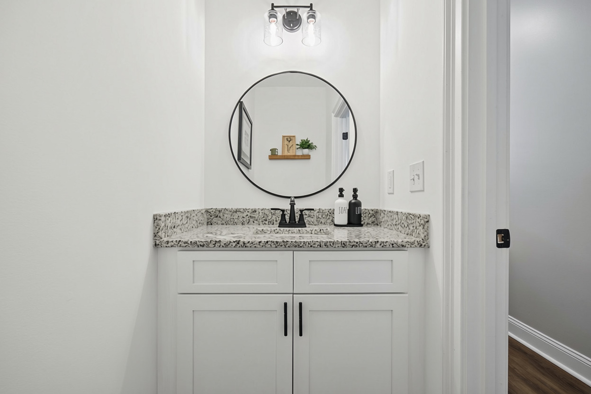 Powder room stocked with the essentials