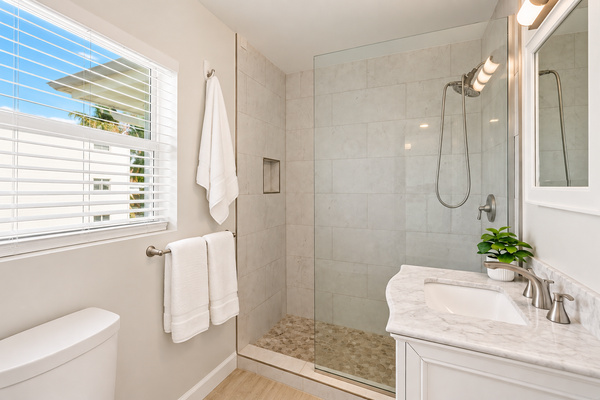Full bathroom with a spacious walk-in shower.