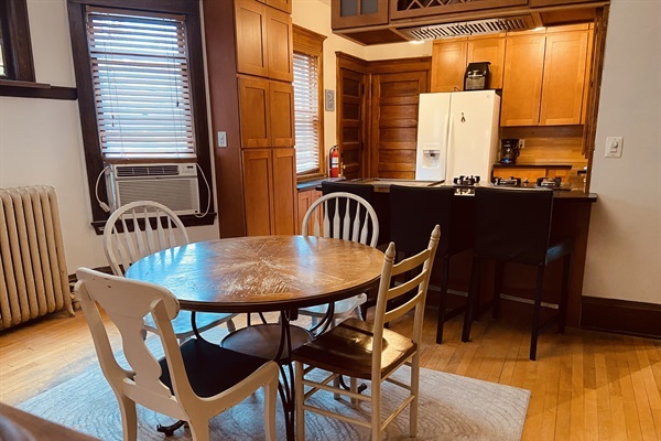Dining area overlooking kitchen.