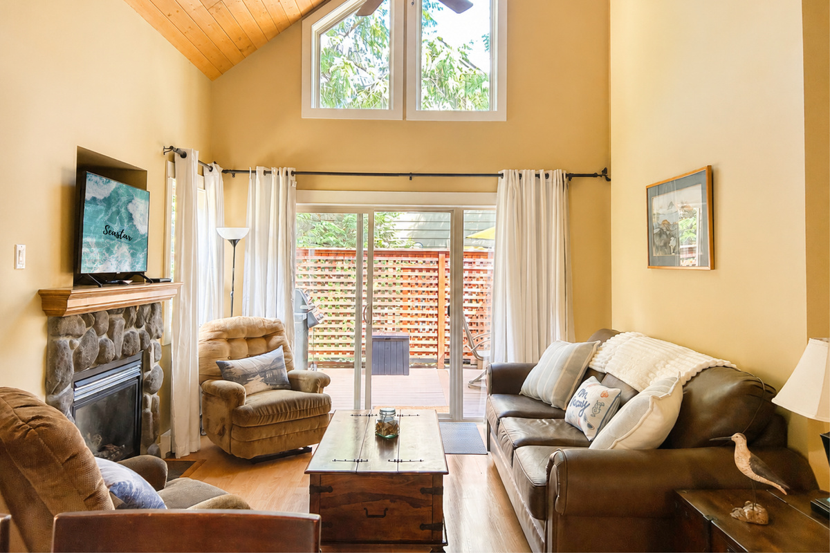 Relax in the cozy living room after a day by the beach