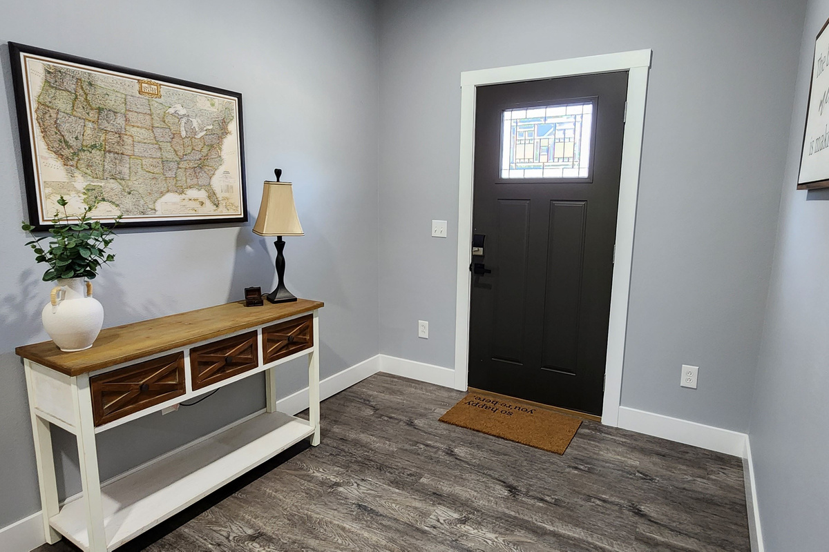 Easy self check-in with a welcoming entry space.
