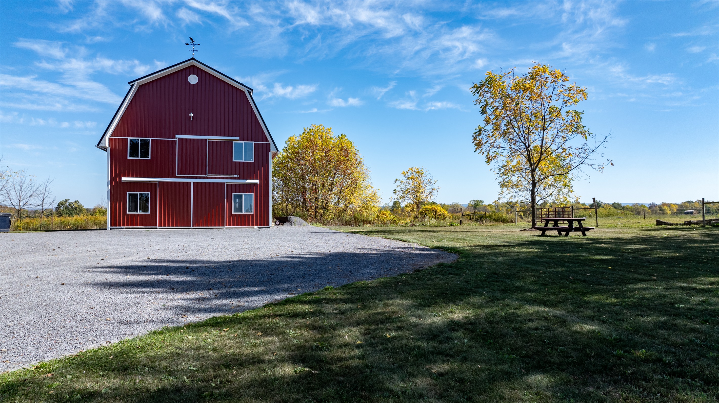 Red barn set against open skies — an iconic upstate New York backdrop for your stay