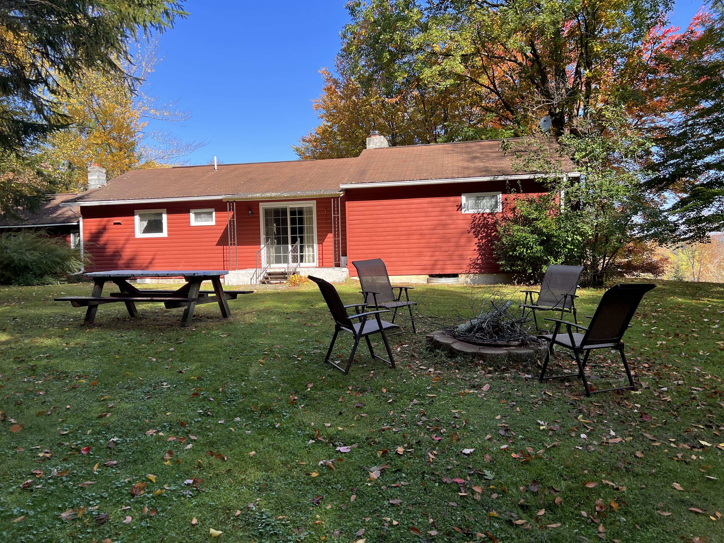 Firepit and outside dining in backyard