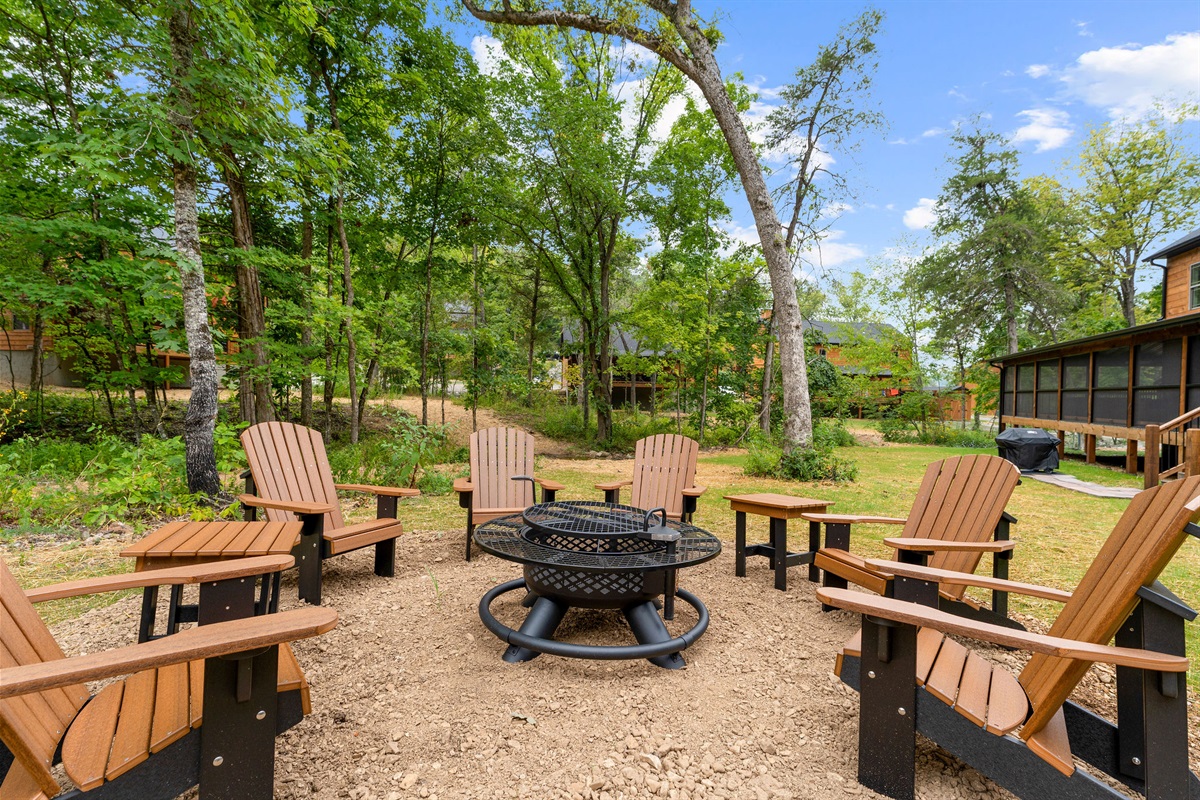 Your very own private fire pit with comfy adirondack chairs. The perfect place to unwind and tell stories of adventure. And cook up a S'More