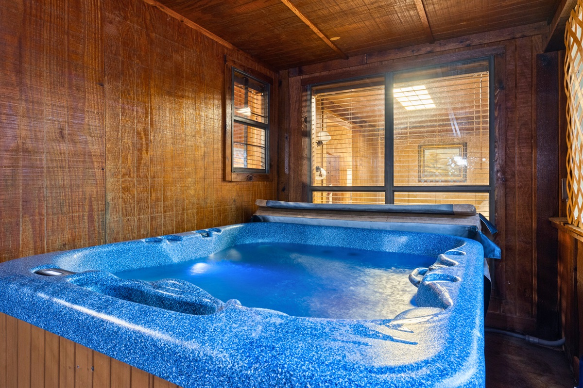 Indoor hot tub for year-round relaxation.