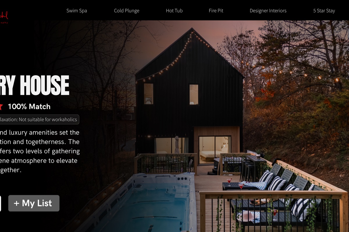 THE GALLERY HOUSE Rated R for Relaxation: May cause spontaneous celebrations. Two levels of Japandi-inspired luxury, a 21-ft swim spa, and the perfect backdrop for unforgettable moments.