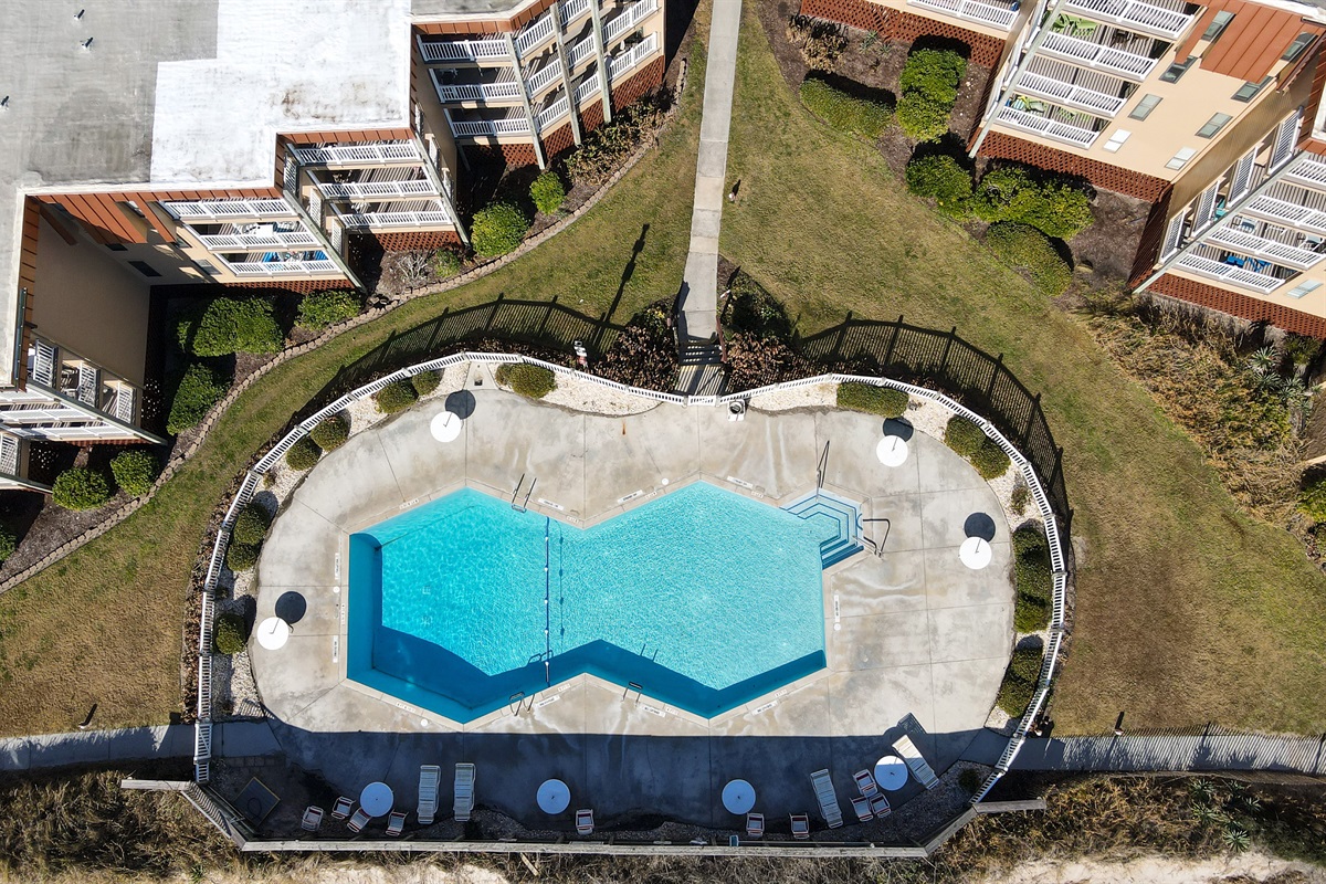 Aerial of pool and condos