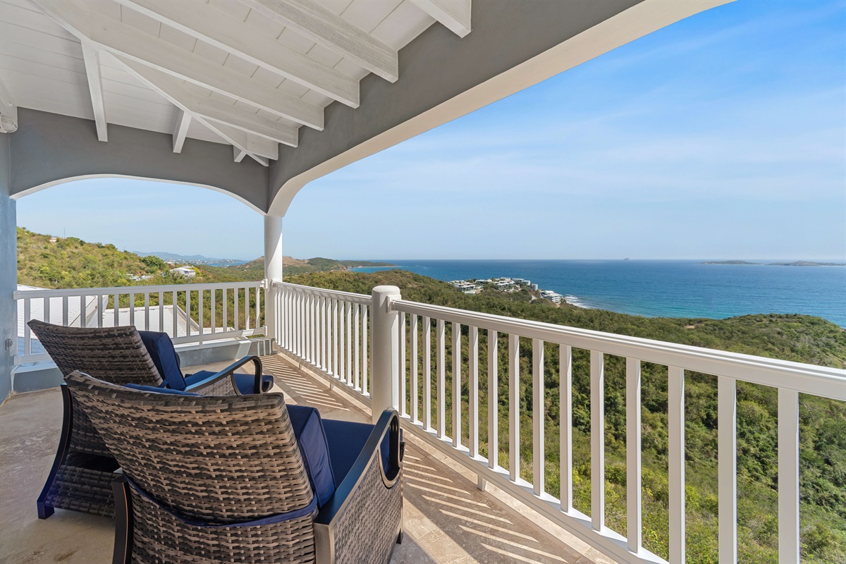 Balcony seating perfect for evening relaxation under the stars.
