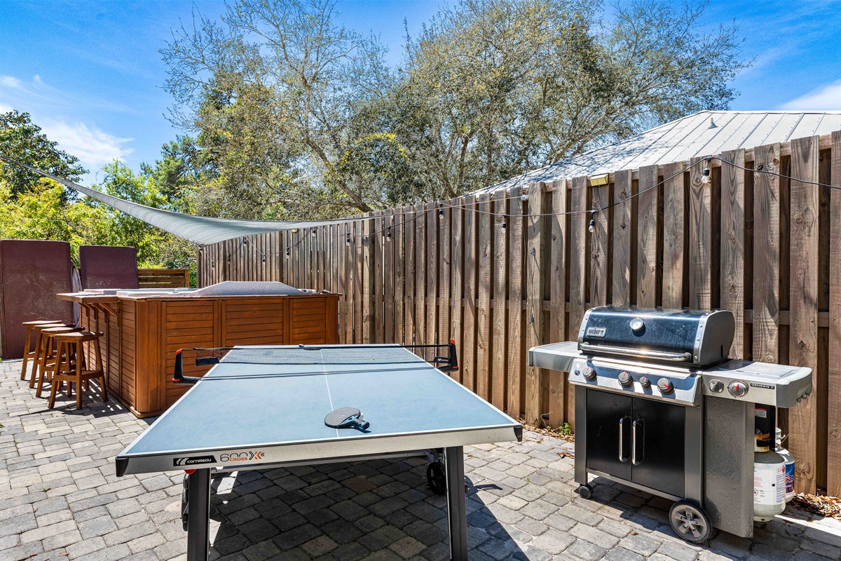 Ping pong table in back patio
