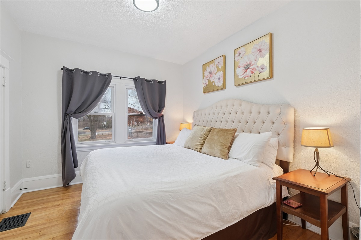 The king bedroom overlooks a quiet cul-de-sac. 