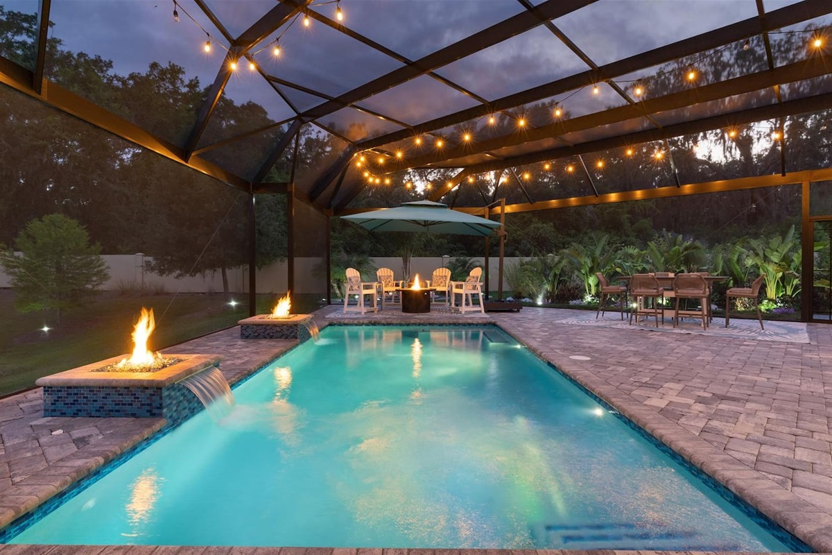 Stunning backyard with a pool.