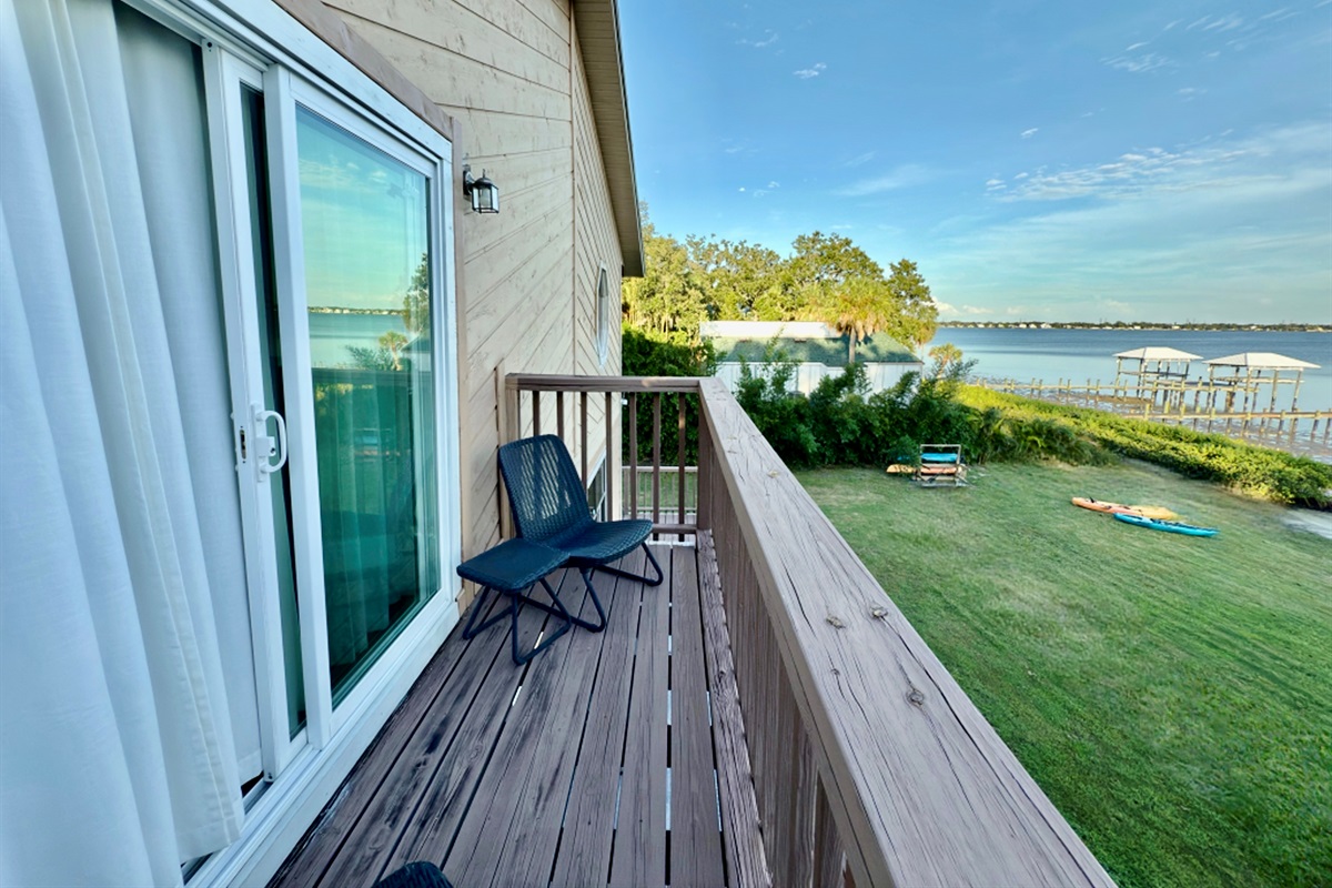 Wide-angle view of the water from the upstairs balcony.