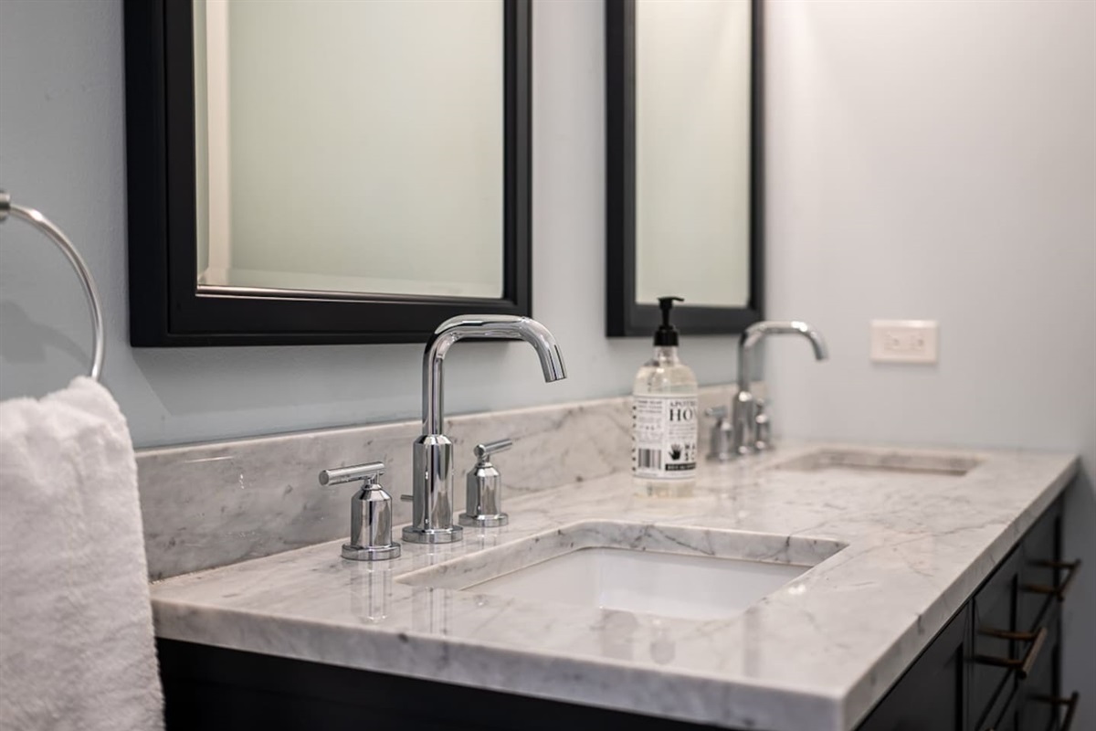 Modern master bathroom with sleek finishes.