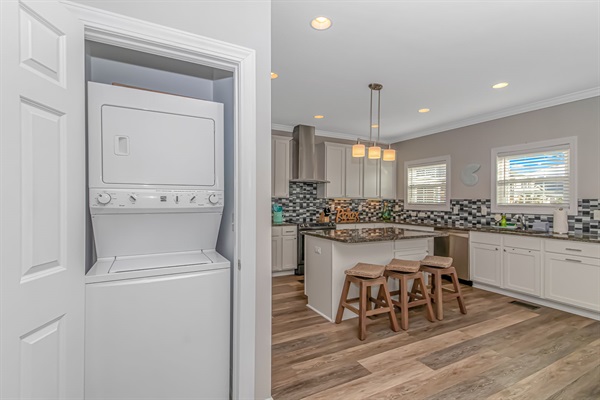 Stackable Washer and Dryer Right off Kitchen