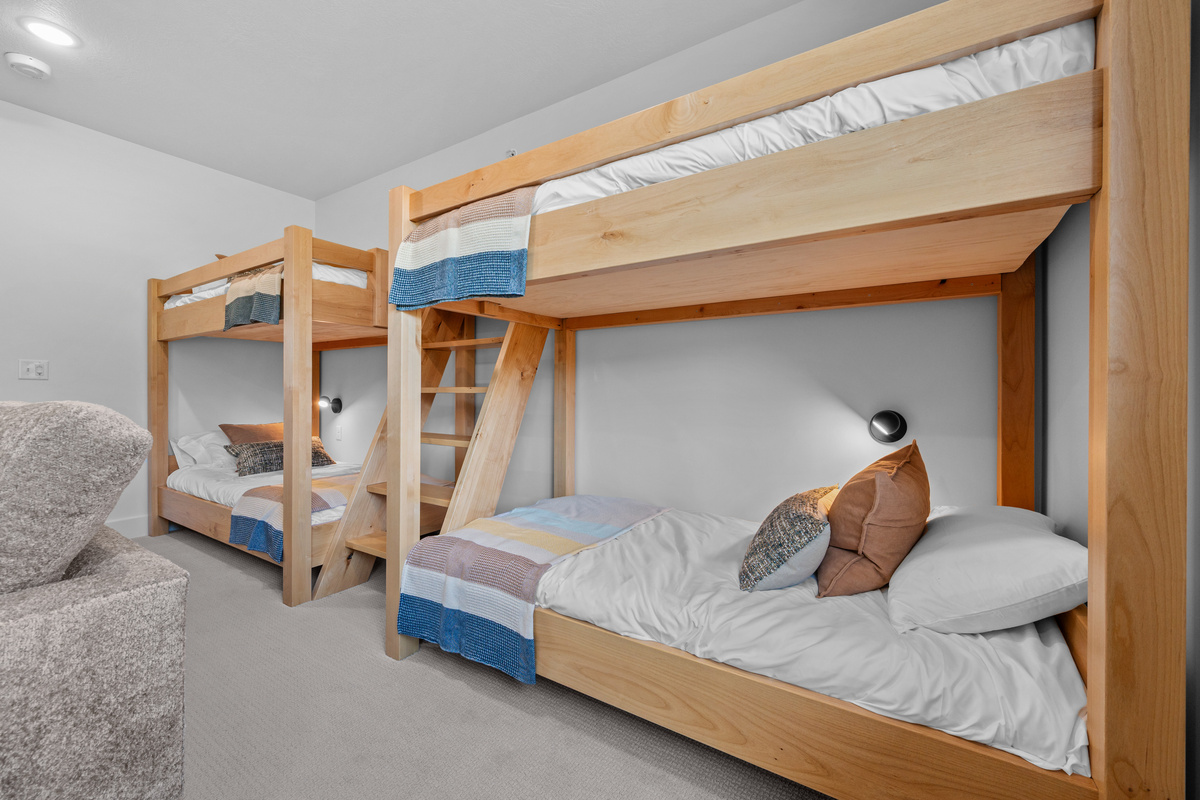 Twin bunk beds provide flexible sleeping arrangements.