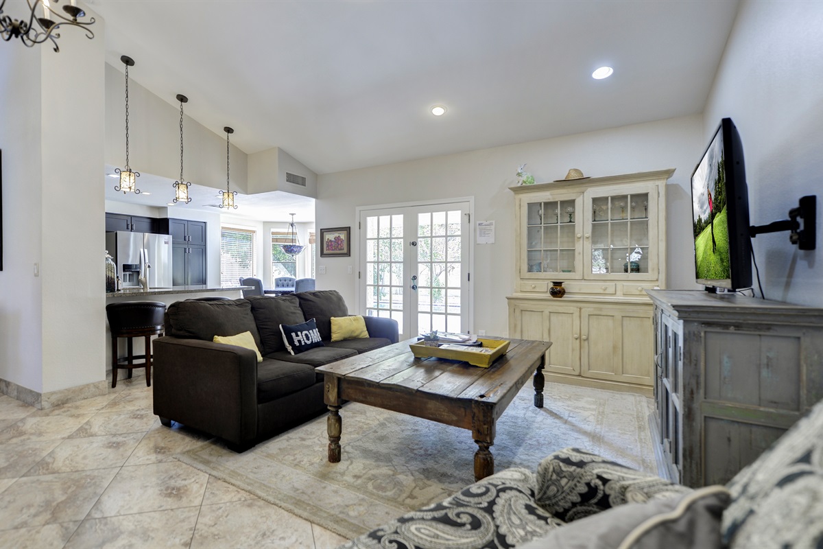 Cozy Family Room Opens to Kitchen