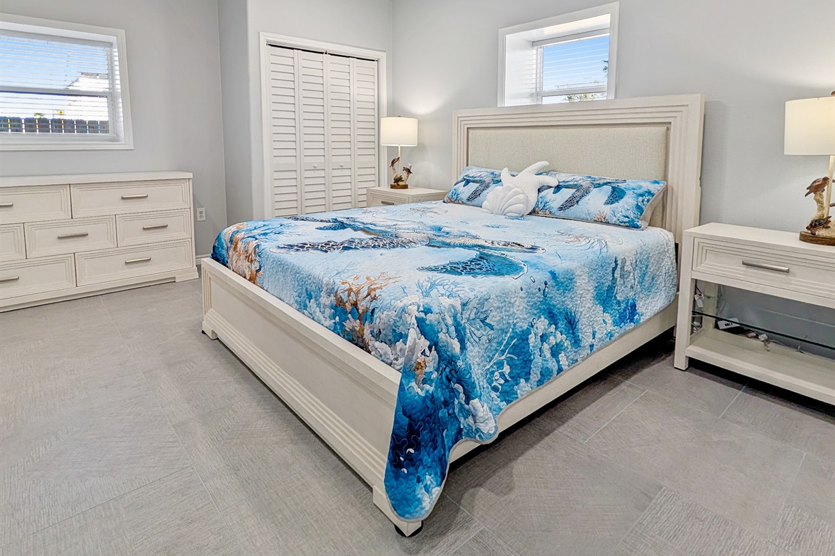 Bedroom three has a king and smart tv