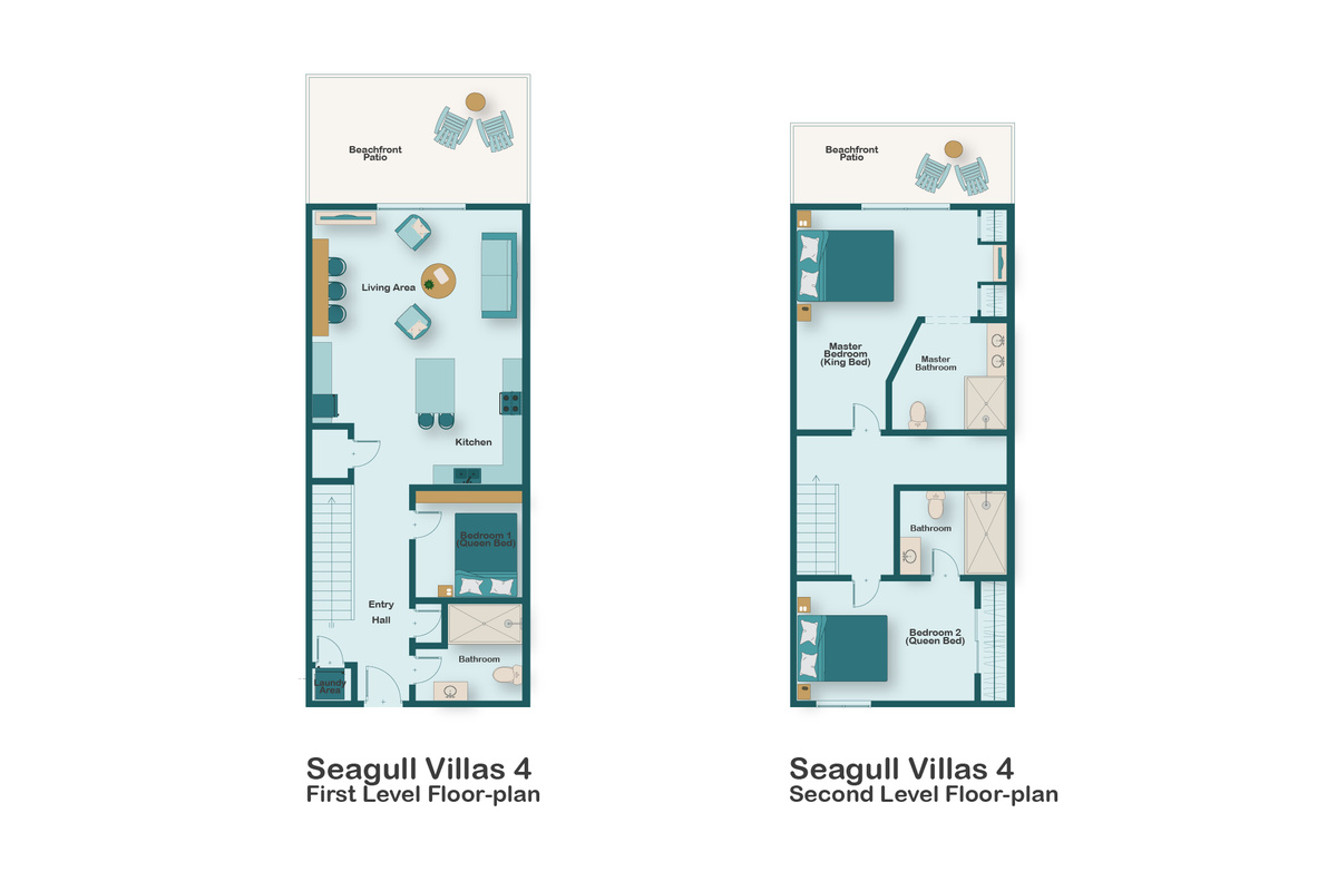 Check out this floorplan for Seagull Villas 4! This beautifully Remodeled, Beachfront Townhome offers Gulf Views Galore and your very own Private Beach!