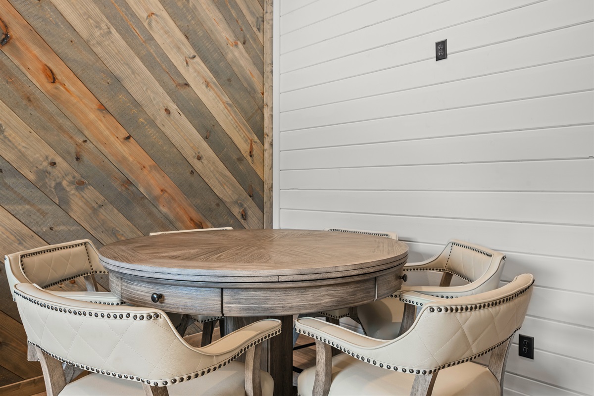 Whether it’s cards, puzzles, or snacks, this inviting table makes gathering easy and fun.