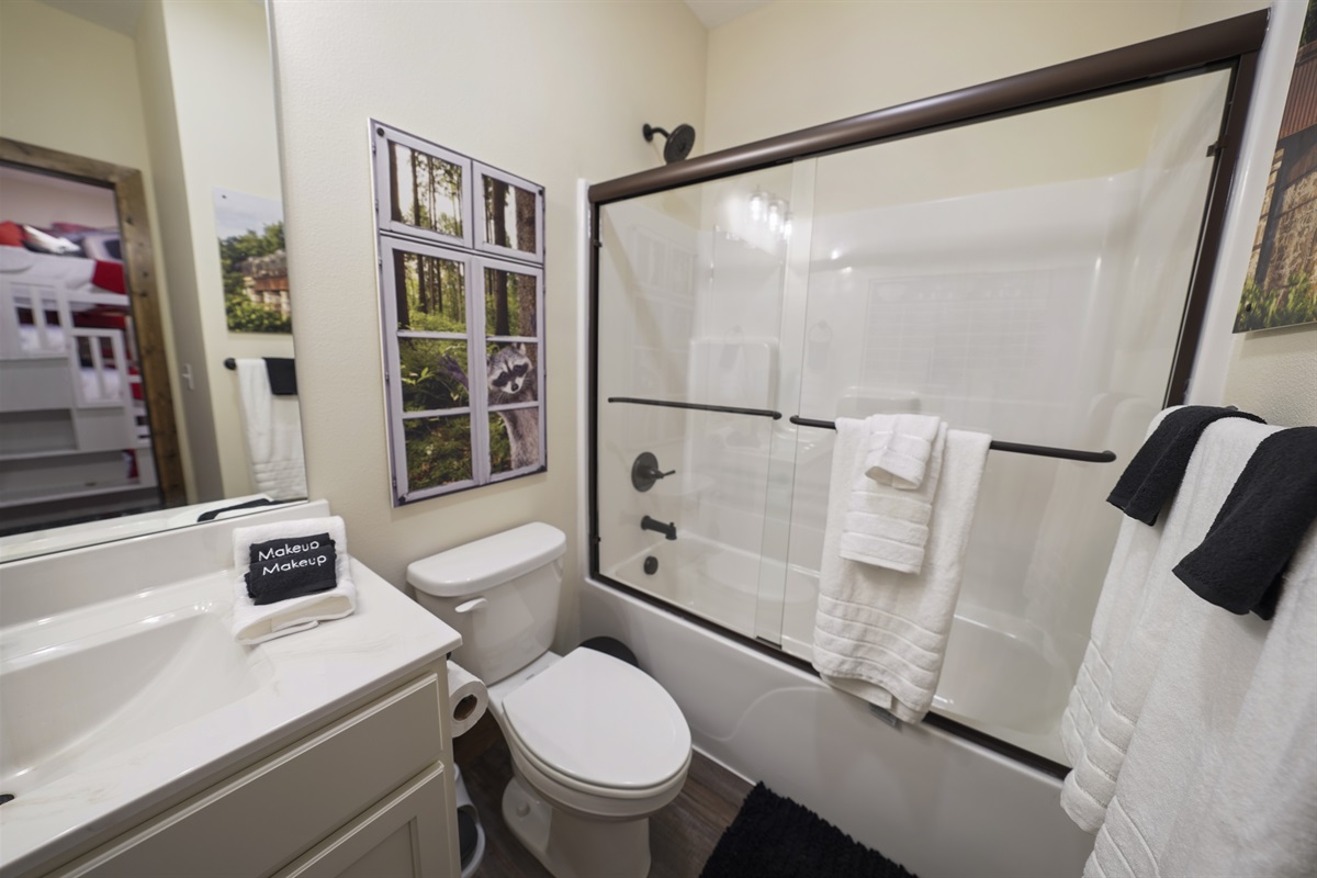 The train room has a bath tub so make sure to bring that rubber ducky!
