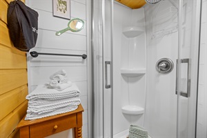 Is small but equipped! Brand new stand up shower, toilet and vanity
