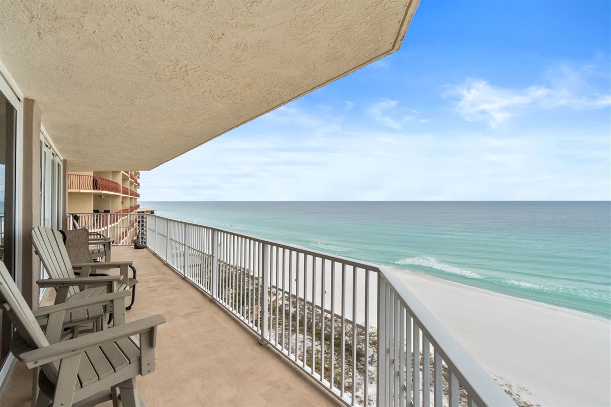 Beach View from Large Balcony with outdoor seating