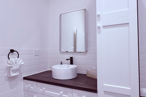 Modern bathroom with vessel sink and clean contemporary design