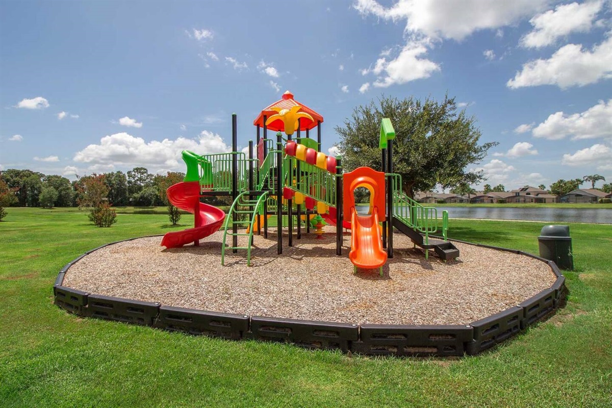 Dry play area by the pond