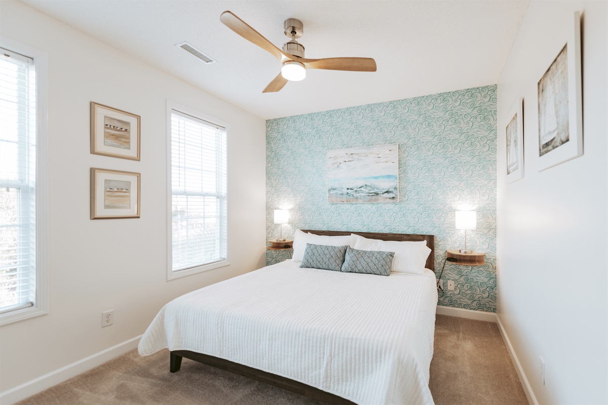 [Bedroom] Each bedroom is tastefully decorated with meaningful artwork and AMAZING beds, which will make you feel completely rested after a good night's sleep! 