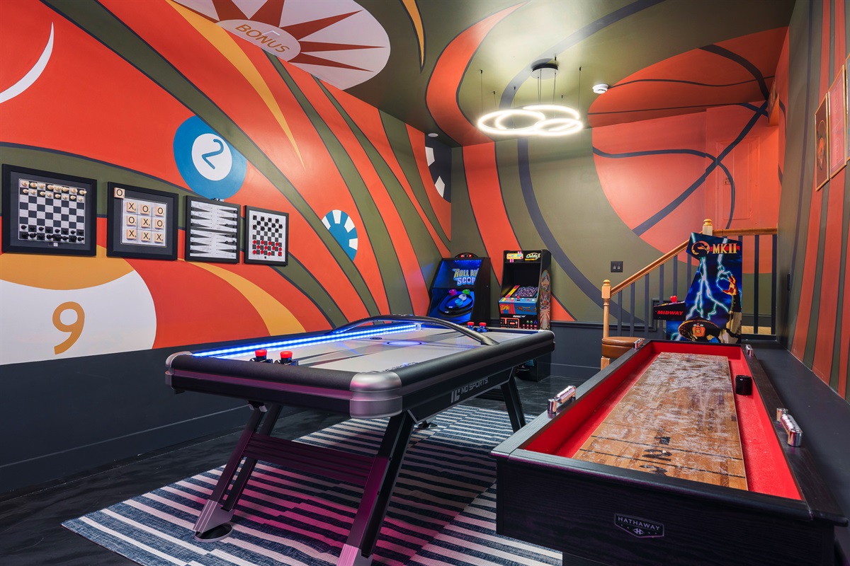 Full entertainment zone with multiple games and lounge space - built for groups to stay in and actually enjoy the house